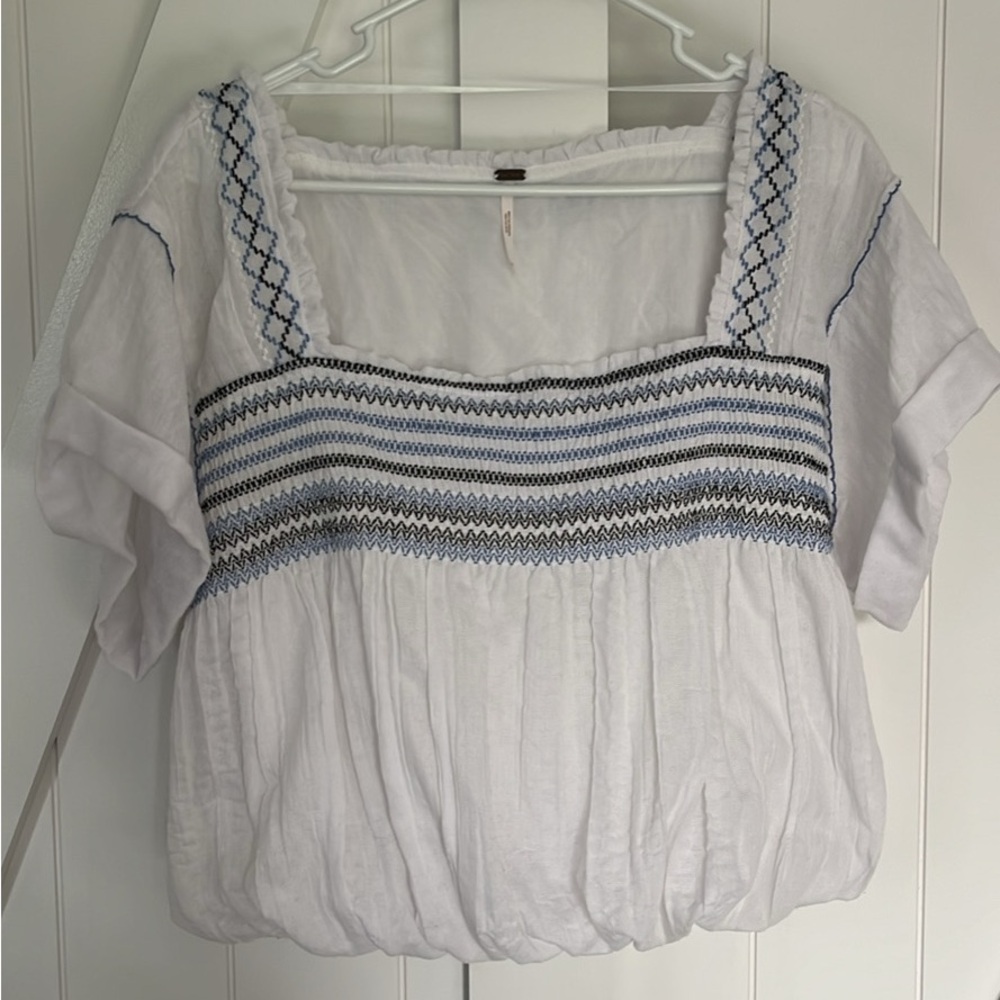 Free People Bubble Cropped White Blouse